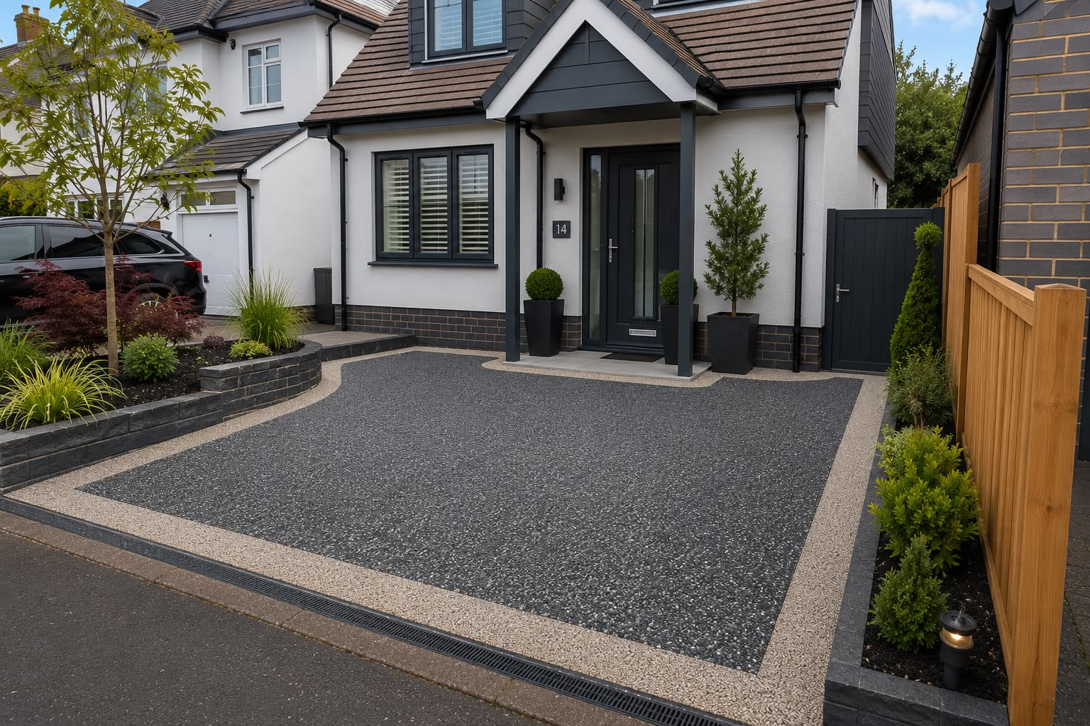 Charcoal resin bound driveway with light border
